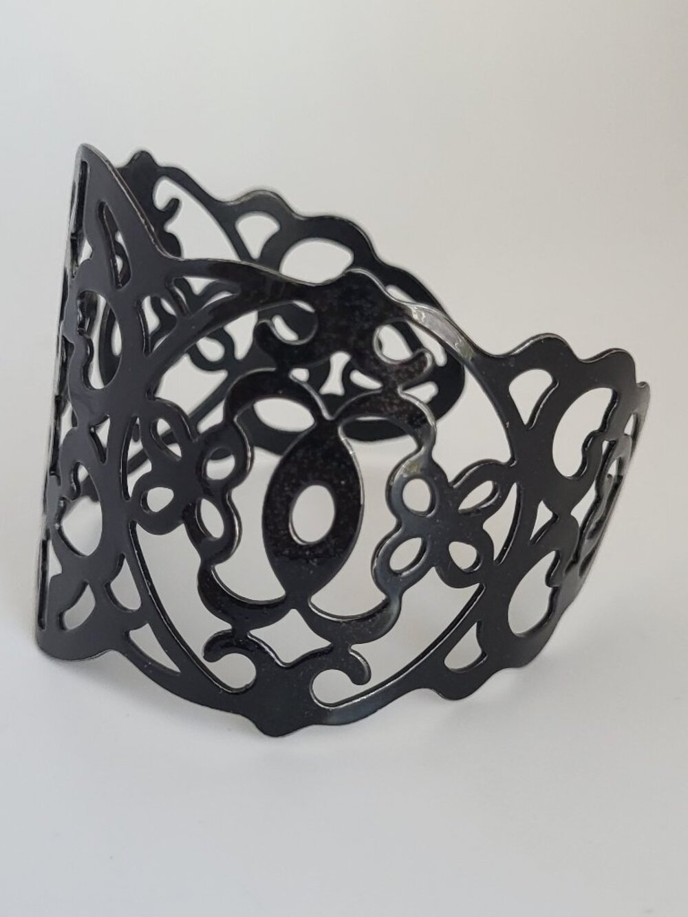 Black Enamel Adjustable Open Work Cuff Bracelet - Picture 7 of 7